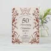 Vintage Floral 50th Wedding Anniversary Invitation Einladung (Stehend Vorderseite)
