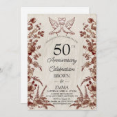 Vintage Floral 50th Wedding Anniversary Invitation Einladung (Vorne/Hinten)