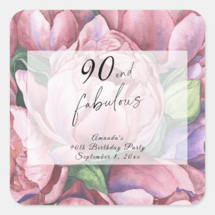 Vintage Floral 90. Geburtstagsfeier  Quadratischer Aufkleber