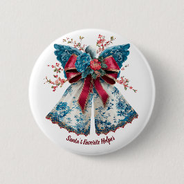 Vintage Floral Angel with Holiday Ribbon Wings Button