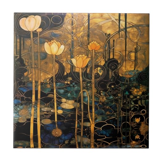 Vintage Floral Art Nouveau Ceramic Tile Fliese (Vorderseite)