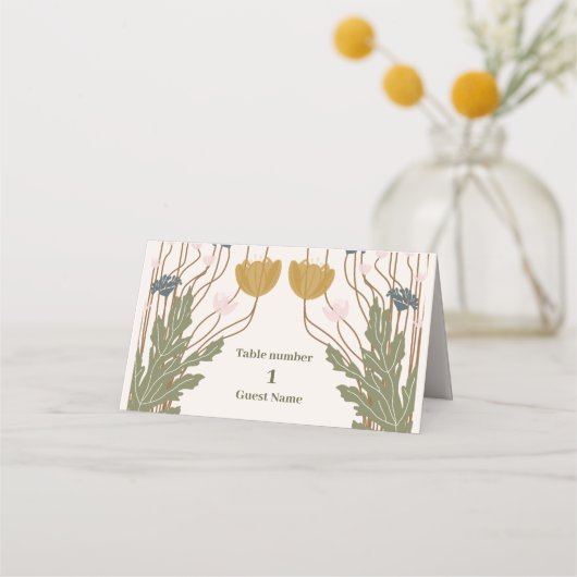 Vintage Floral Art Nouveau Wedding Platzkarte (Vorderseite)