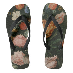 Vintage Floral Barock, Blumenvase in einer Nische Badesandalen