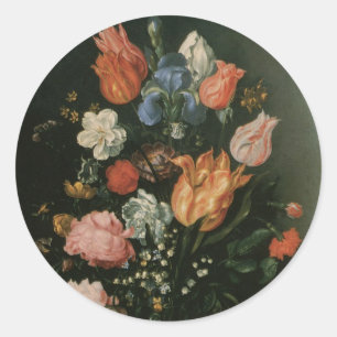 Vintage Floral Barock, Blumenvase in einer Nische Runder Aufkleber
