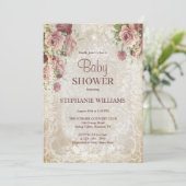 Vintage Floral, Beads & Damask Kinderdusche Einladung (Stehend Vorderseite)