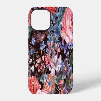 Vintage Floral Birds: Wasserfarbene Eleganz. iPhone 12 Hülle
