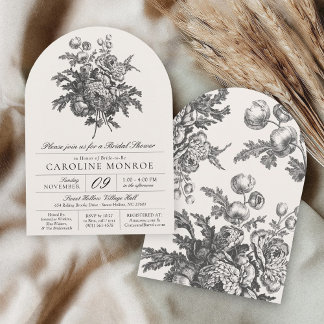 Vintage Floral Black & White Elegant Bridal Shower Einladung