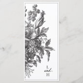 Vintage Floral Black & White Romantic Wedding Menükarte (Rückseite)