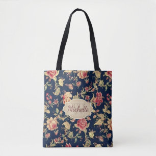 Vintage Floral Blaue Rose Monogramm & Name Tasche