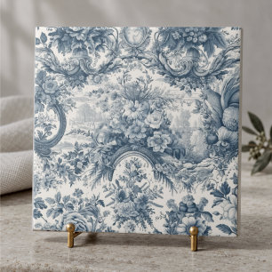 Vintage Floral Blaue Toile De Jouy Monogramm Fliese