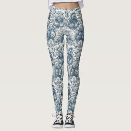 Vintage floral Blue toile de jouy monogram Leggings