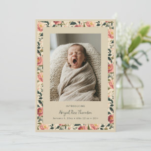 Vintage Floral Blush Neugeborenen-Foto Baby Geburt Ankündigung