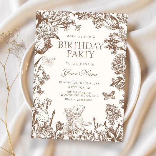 Vintage floral botanical birthday einladung