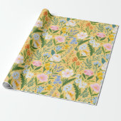 Vintage Floral Botanical Pink Yellow Blue  Geschenkpapier (Ungerollt)