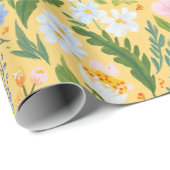 Vintage Floral Botanical Pink Yellow Blue  Geschenkpapier (Rolleneckpunkt)