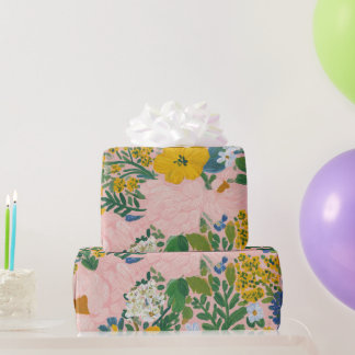 Vintage Floral Botanical Yellow White Watercolor  Geschenkpapier