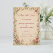 Vintage Floral Botanisch Save The Date (Stehend Vorderseite)