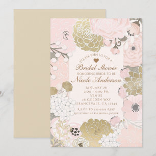 Vintage Floral Botanische Glamour Rosa & Gold Einladung