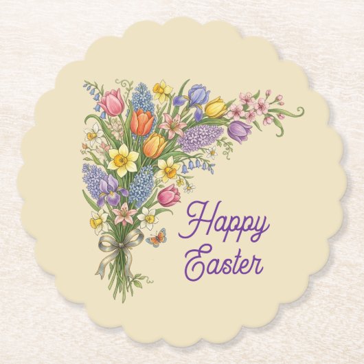 Vintage Floral Bouquet - Happy Easter Paper Untersetzer (Vorderseite)