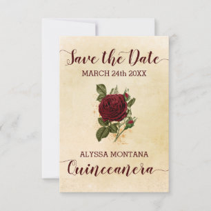 Vintage Floral Champagner Burgunder-Rosen-Quincean Save The Date
