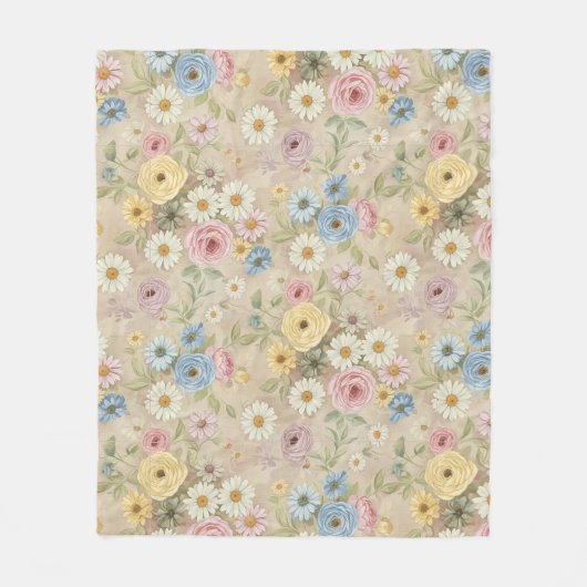 Vintage floral Cosy Soft Daisy Rose Fleecedecke (Vorderseite)