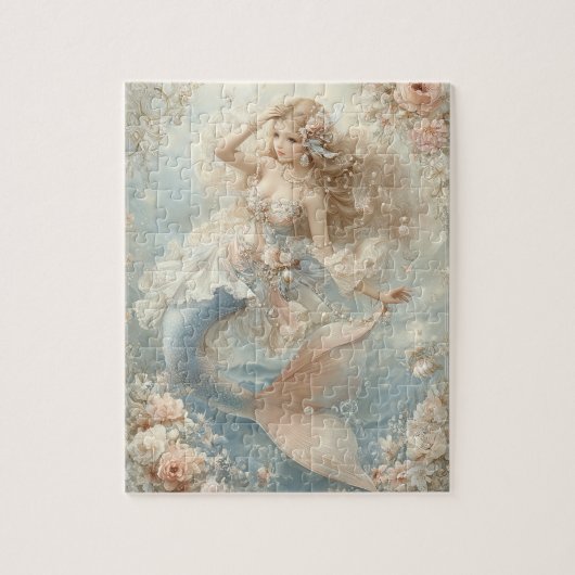Vintage Floral Fantasy Mermaid Pastel Nostalgia Puzzle (Vertikal)