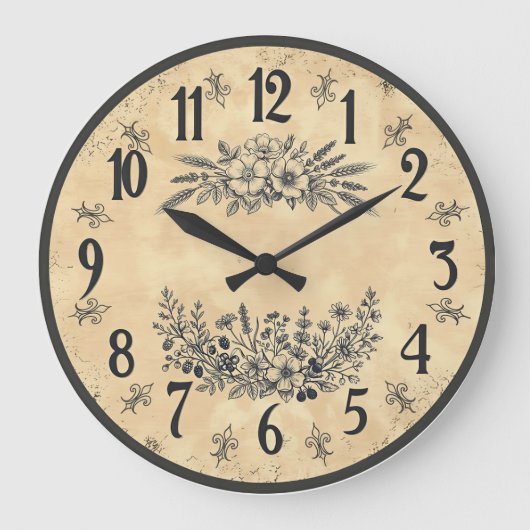 Vintage Floral Farmhouse Wall Clock Große Wanduhr (Vorderseite)
