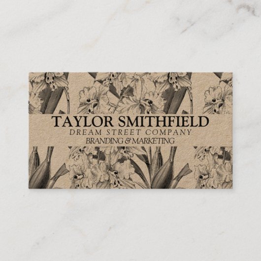 Vintage Floral Fine Line Kraft-Visitenkarte Visitenkarte (Vorderseite)
