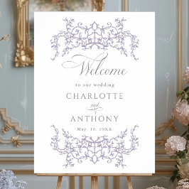 Vintage Floral Frame Lavender Wedding Welcome Poster