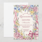 Vintage floral frame Quinceañera  Einladung (Vorne/Hinten)