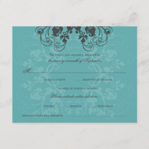 Vintage floral Geblüht Aquamarine Peacock RSVP-Kar RSVP Karte