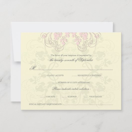 Vintage floral Geblüht Baby Pink RSVP Karte (Vorderseite)