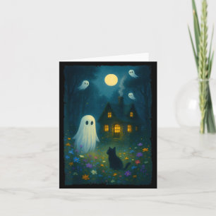 Vintage Floral Geist Schwarze Katze Halloween Geis Karte