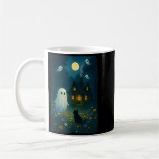 Vintage Floral Ghost Black Cat Halloween Geist Kaffeetasse