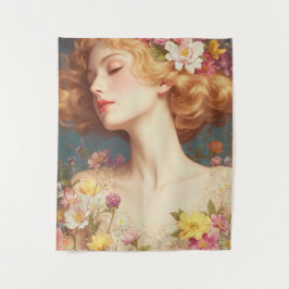 Vintage Floral Goddess Portrait Wandteppich