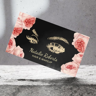 Vintage Floral Gold Wimpern Makeup Artist Friseurs Visitenkarte