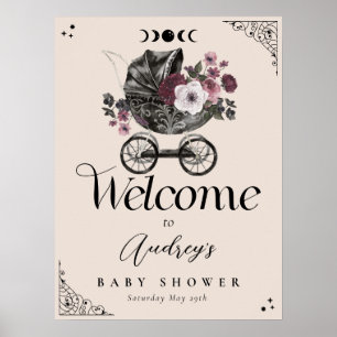 Vintage Floral Gothic Kinderwagen Baby Shower Begr Poster
