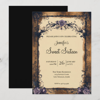 Vintage Floral Gothic Sweet 16 Einladung