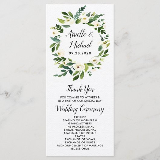 Vintage Floral Greenery Garten Hochzeitsprogramme Programm (Vorderseite)