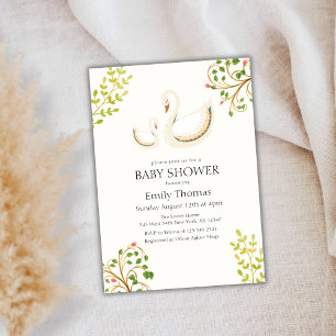 Vintage Floral Grünzeug Schwan Baby Shower Einladung