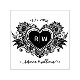 Vintage Floral Heart Monogram Save the Date  Permastempel