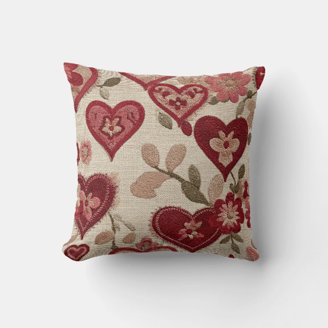 Vintage Floral Heart Tapestry Throw Pillow Kissen (Vorderseite)