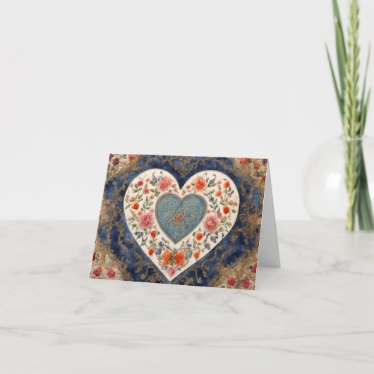 Vintage Floral Heart Valentine's Day Karte (Vorderseite)