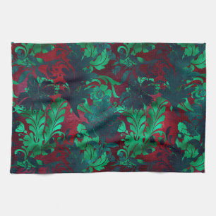 Vintage Floral Helles Burgunderrot Smaragdgrün Geschirrtuch