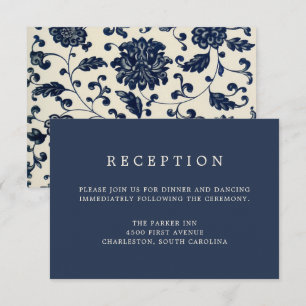 Vintage Floral Hochzeitsempfang   Marineblau und C Einladung