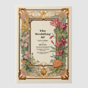 Vintage-Floral-Hochzeitsfeier im Jugendstil Pergament Einladungen