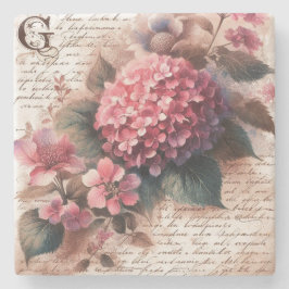 Vintage Floral Hydrangea Script Letter Steinuntersetzer