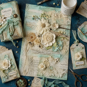 Vintage Floral in Creme- und Minzfarben Collage De Seidenpapier