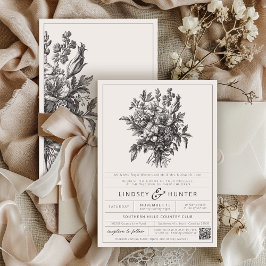 Vintage Floral Ivory Elegant Chinoiserie Wedding Einladung