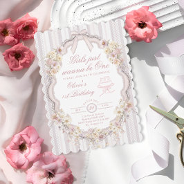 Vintage Floral Just Wanna be One First Birthday Einladung
